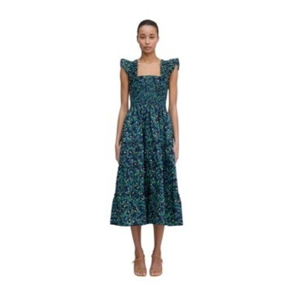 Women’s Navy Floral Midi Dress with Square Neck